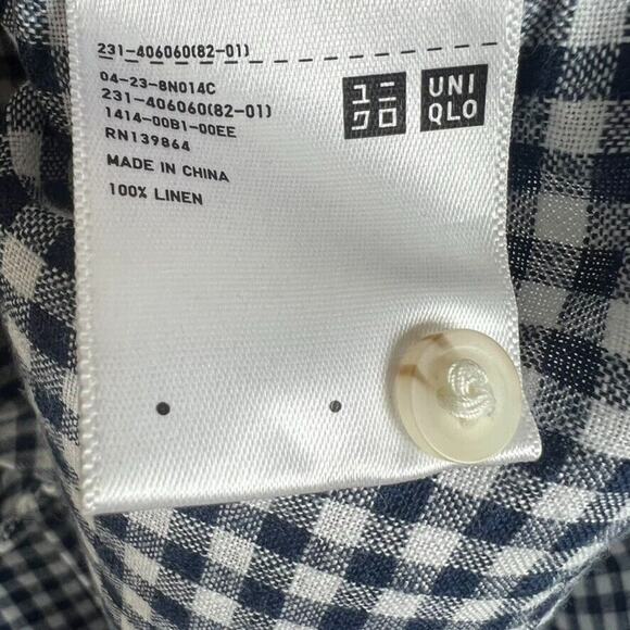 Uniqlo Shirt Womens Medium Blue White 100% Linen Button Down Long Sleeve - Picture 5 of 7